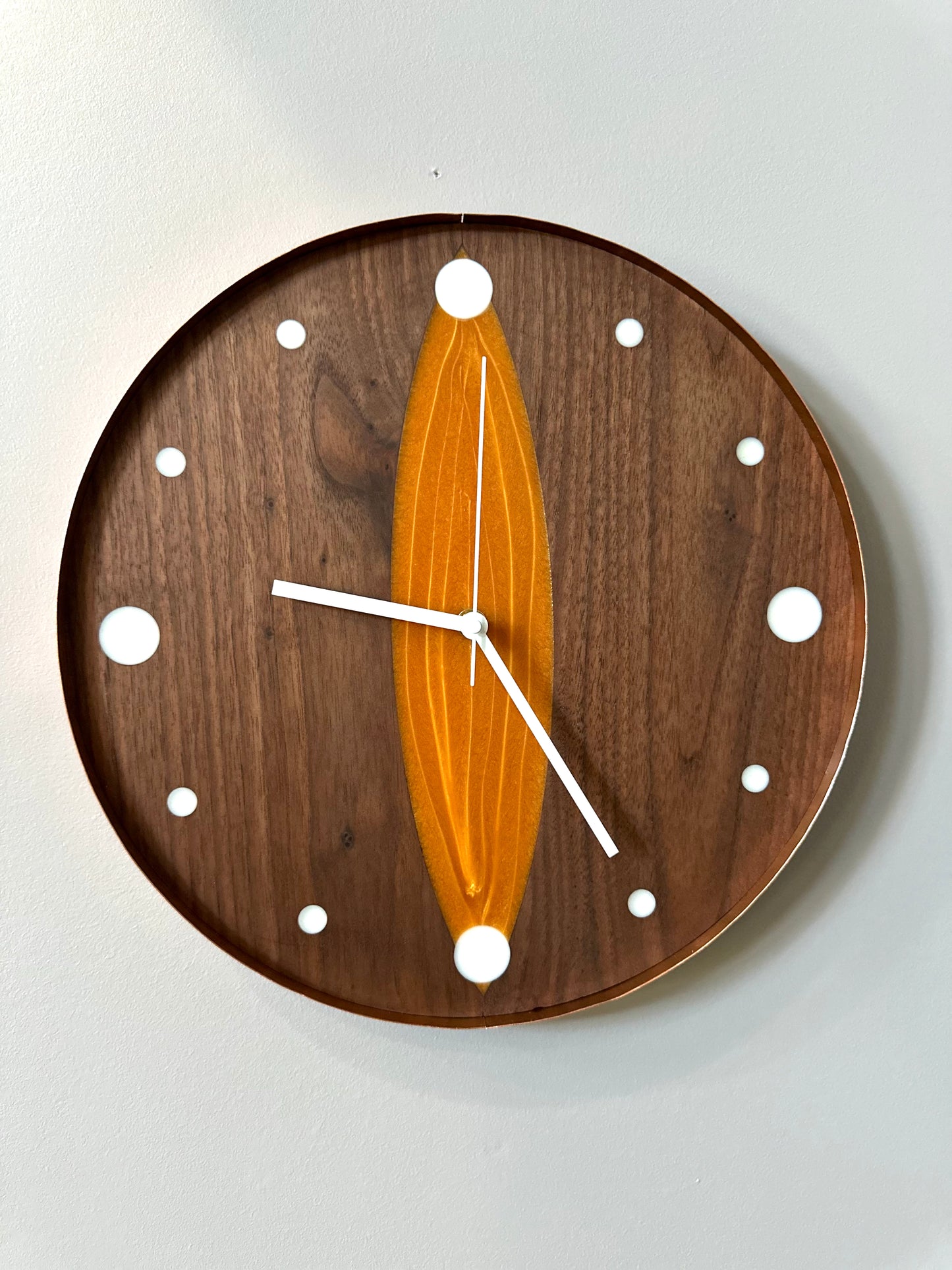 Black Walnut, Copper, Orange/White 14" Wall Clock