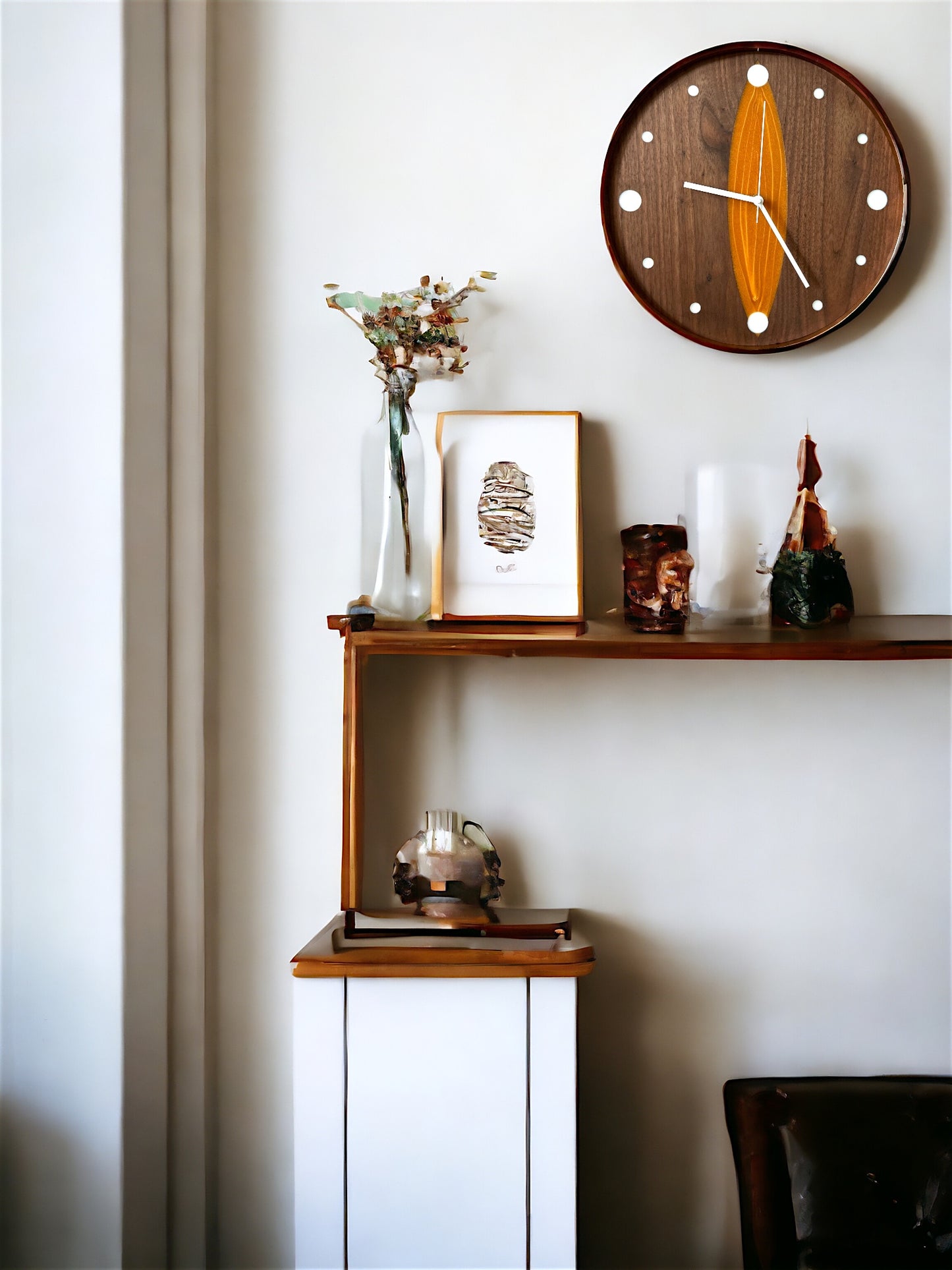 Black Walnut, Copper, Orange/White 14" Wall Clock