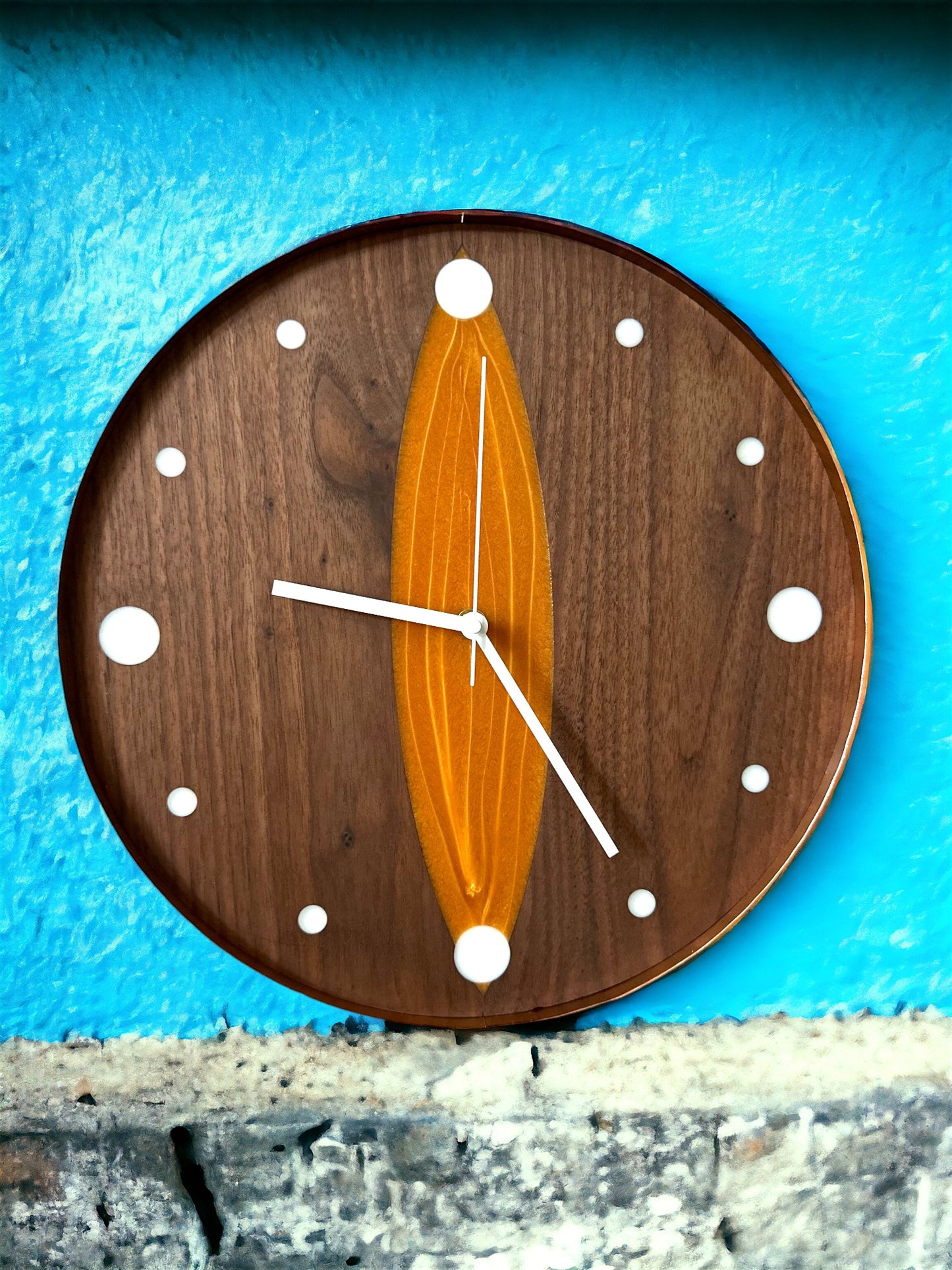 Black Walnut, Copper, Orange/White 14" Wall Clock