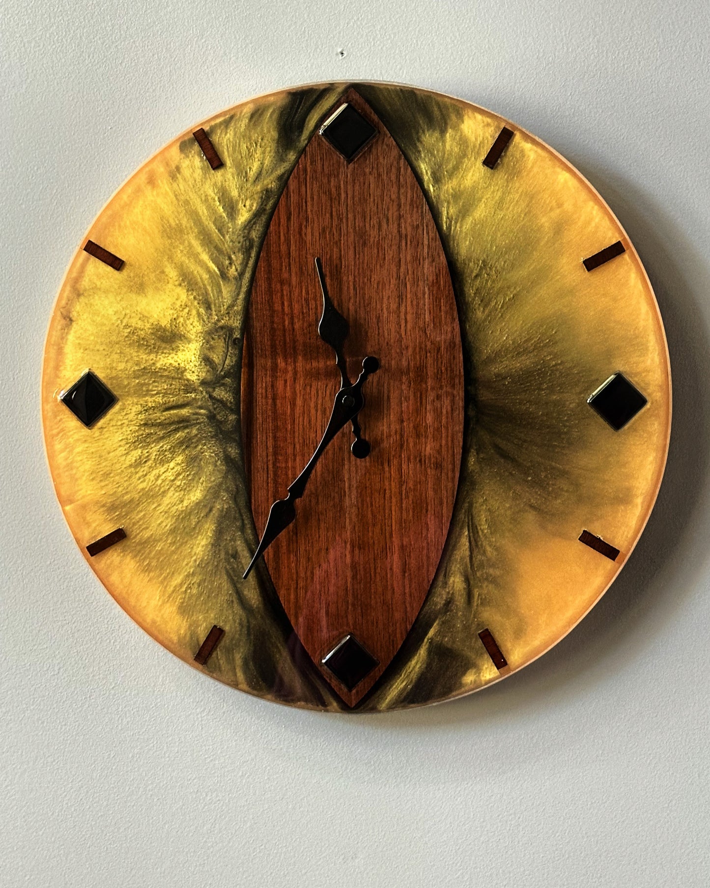 Black Walnut, Orange/Black Dragon's Eye 14" Wall Clock