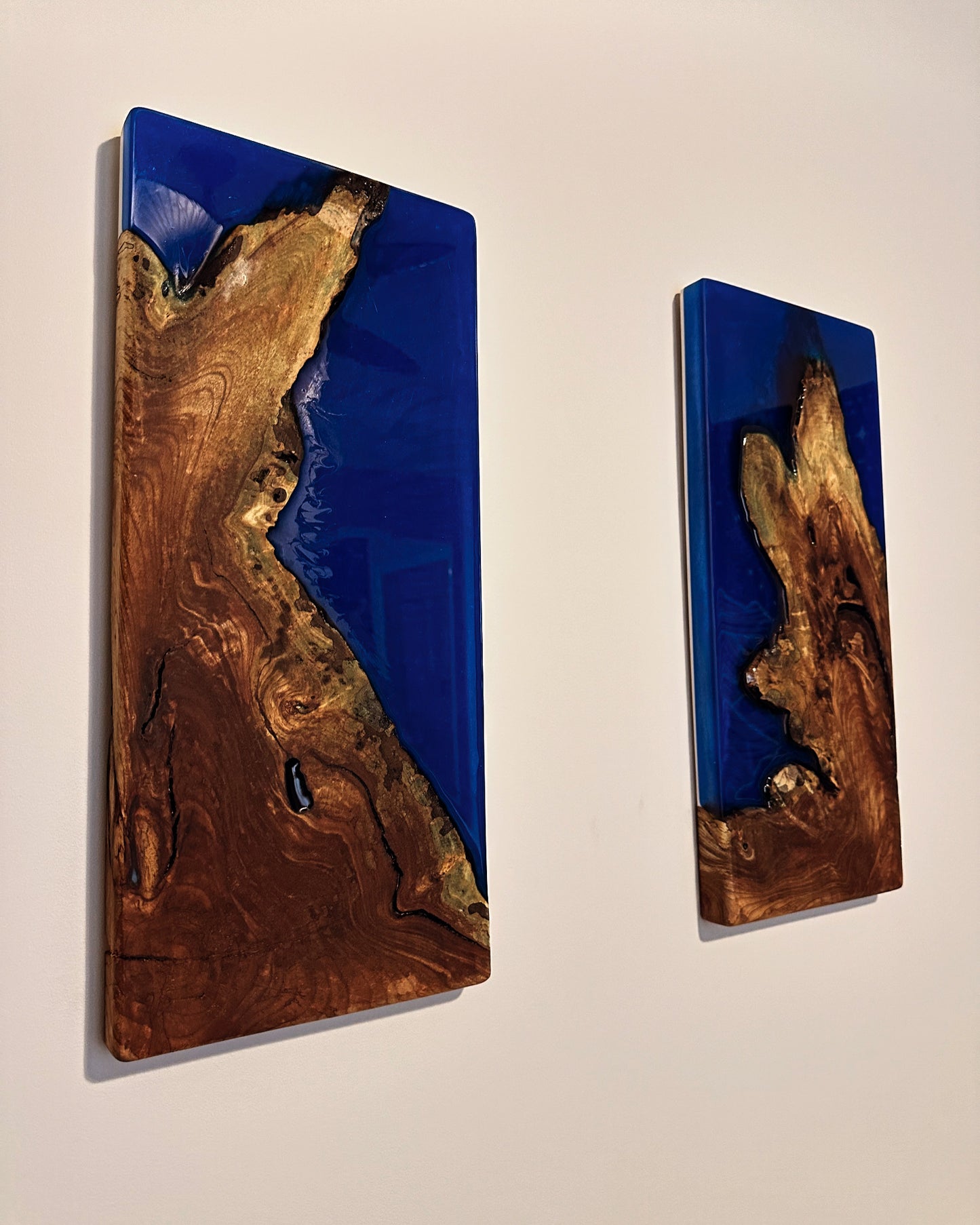 PAIR of Live Edge Maple Root & 3d Blue Wall Hangings- Art