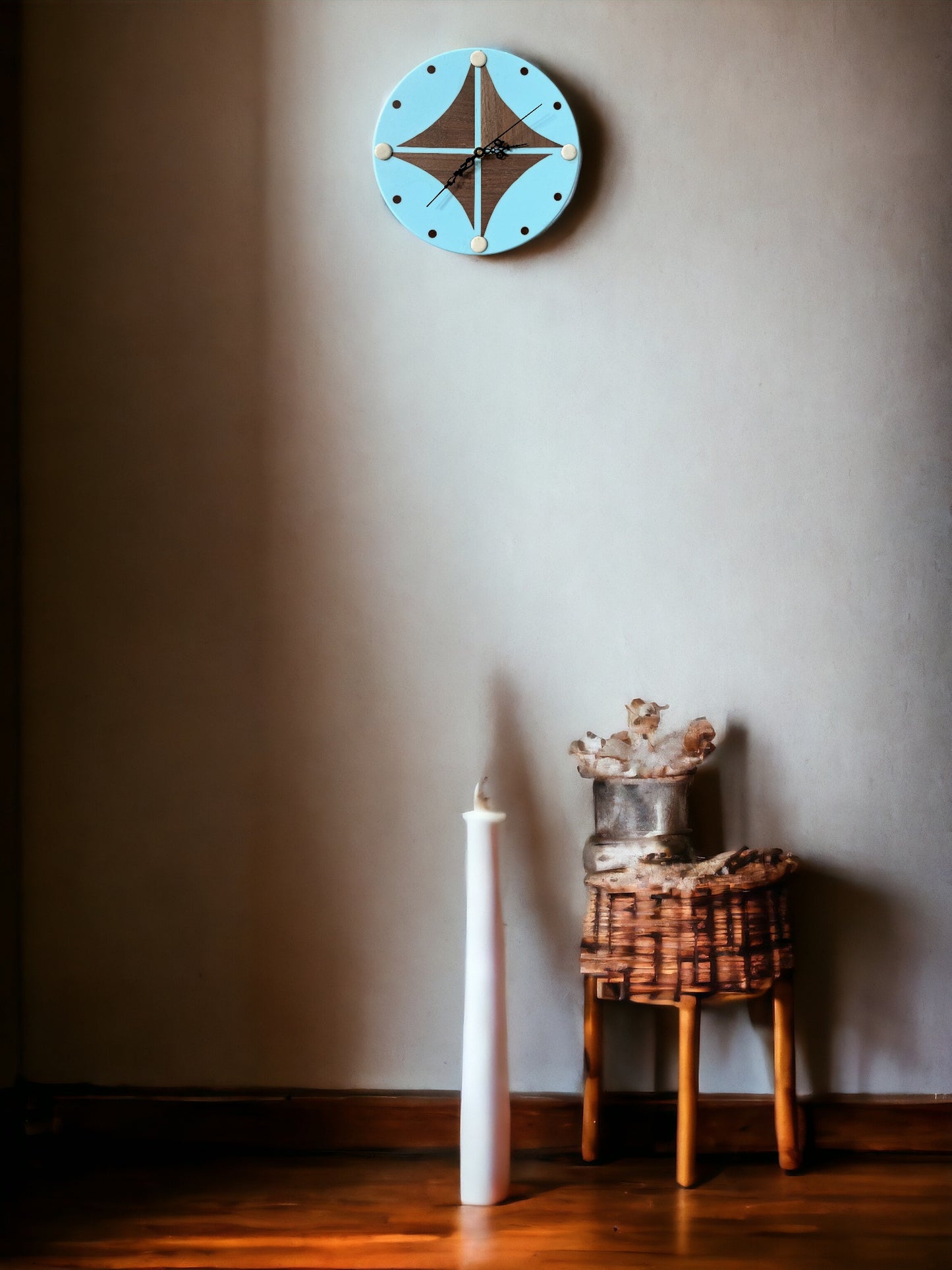 Black Walnut & Baby Blue 10" Wall Clock