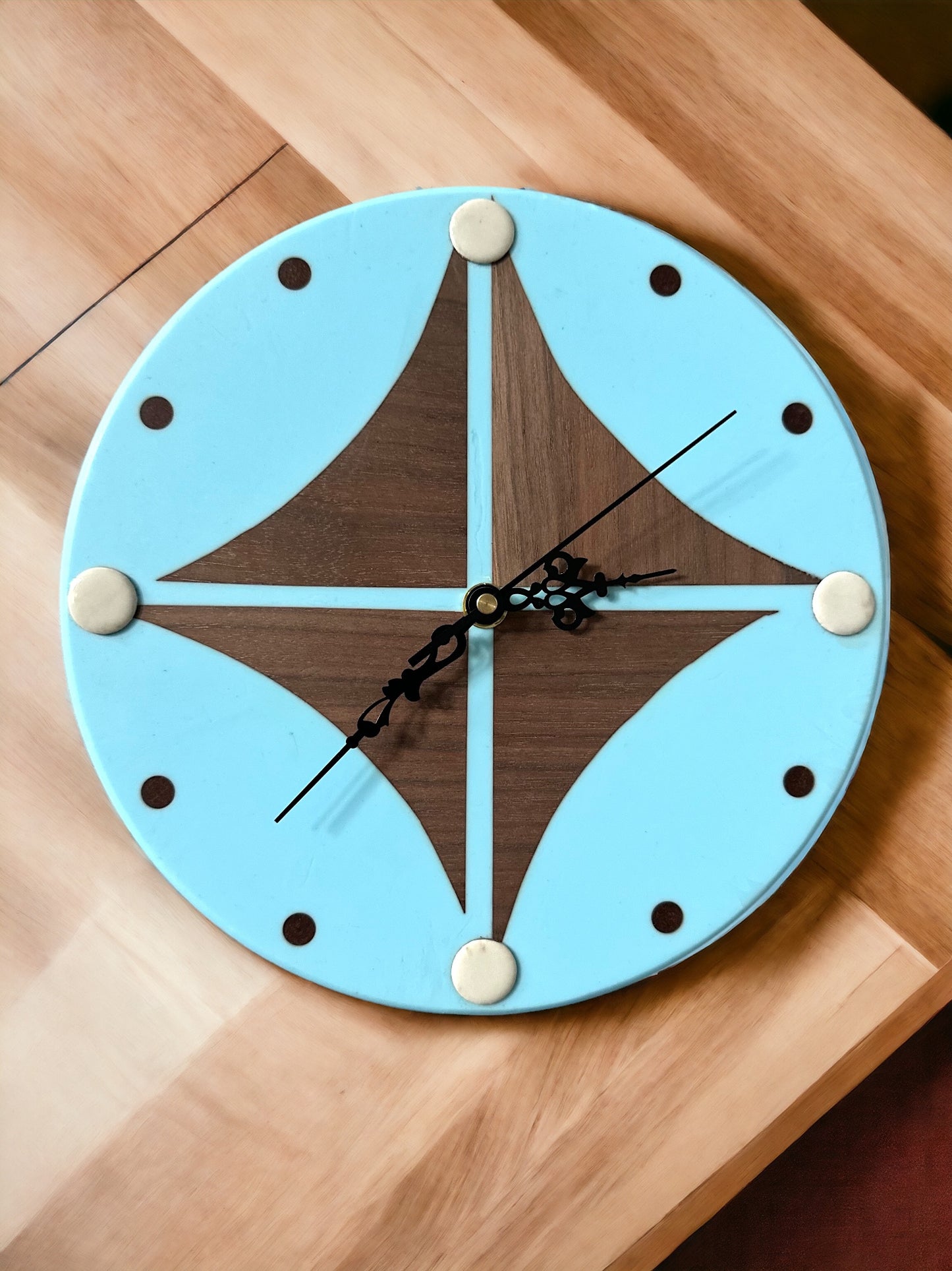 Black Walnut & Baby Blue 10" Wall Clock