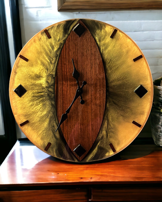 Black Walnut, Orange/Black Dragon's Eye 14" Wall Clock