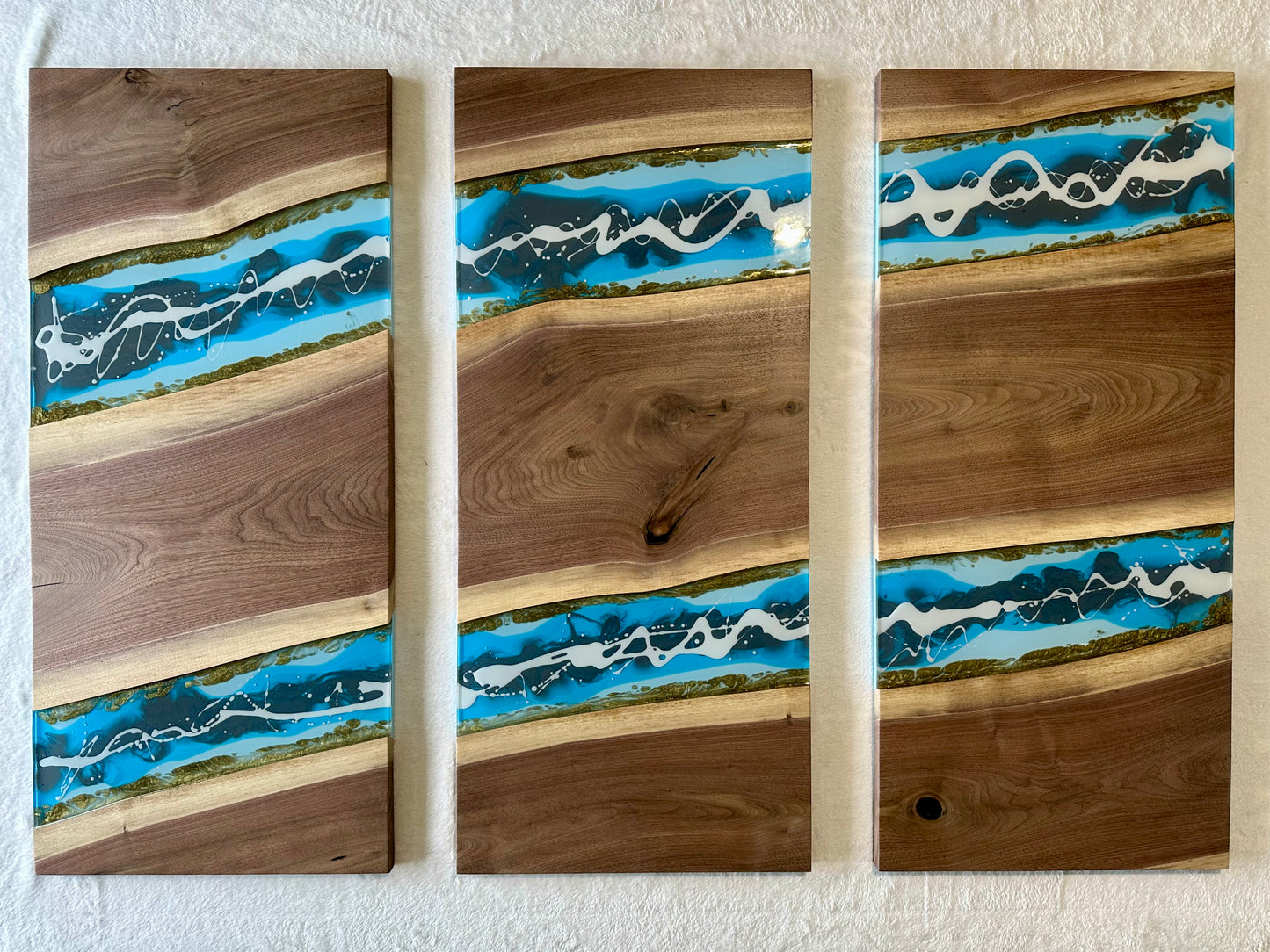 Live-edge Black Walnut & Epoxy Triptych- Wall Art