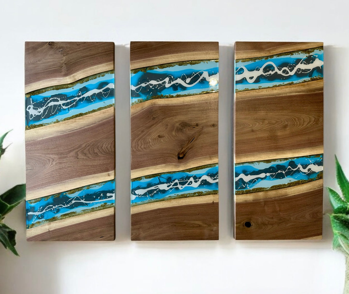 Live-edge Black Walnut & Epoxy Triptych- Wall Art