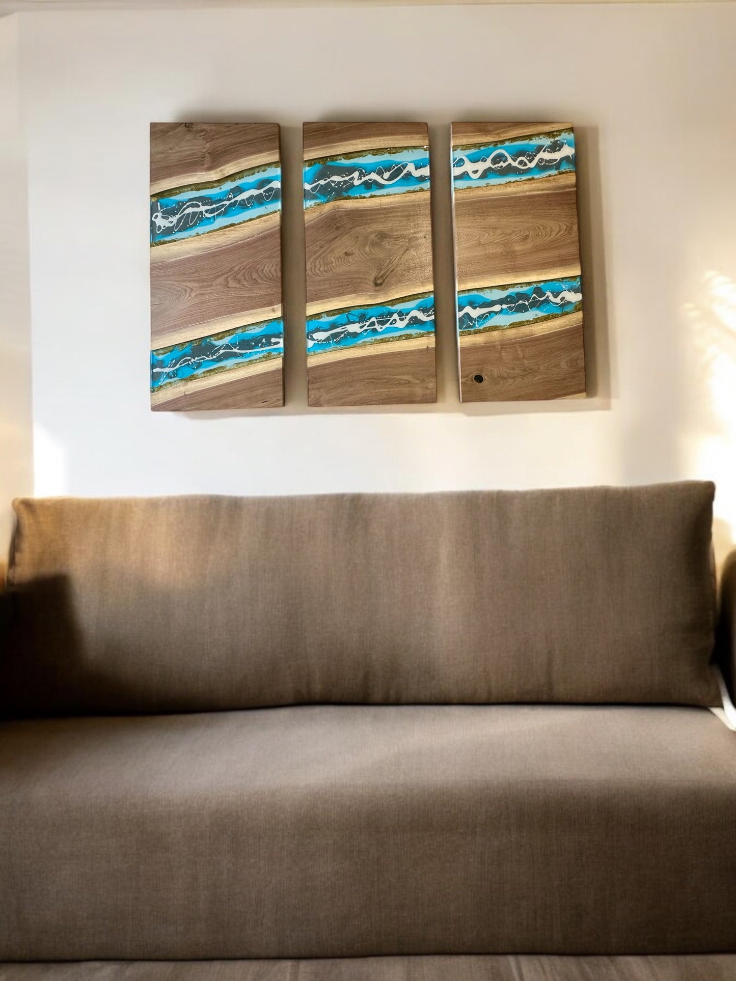 Live-edge Black Walnut & Epoxy Triptych- Wall Art