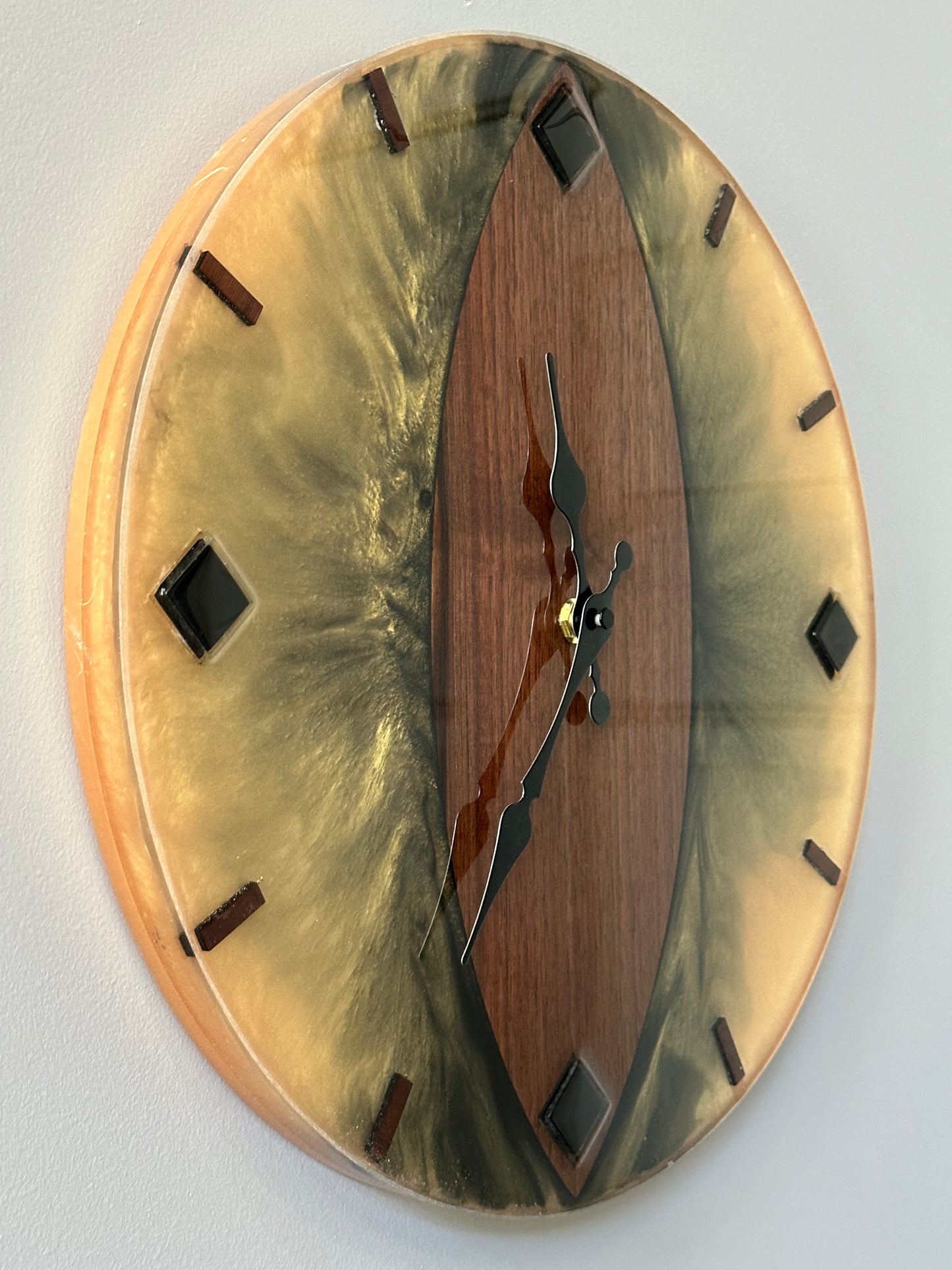 Black Walnut, Orange/Black Dragon's Eye 14" Wall Clock