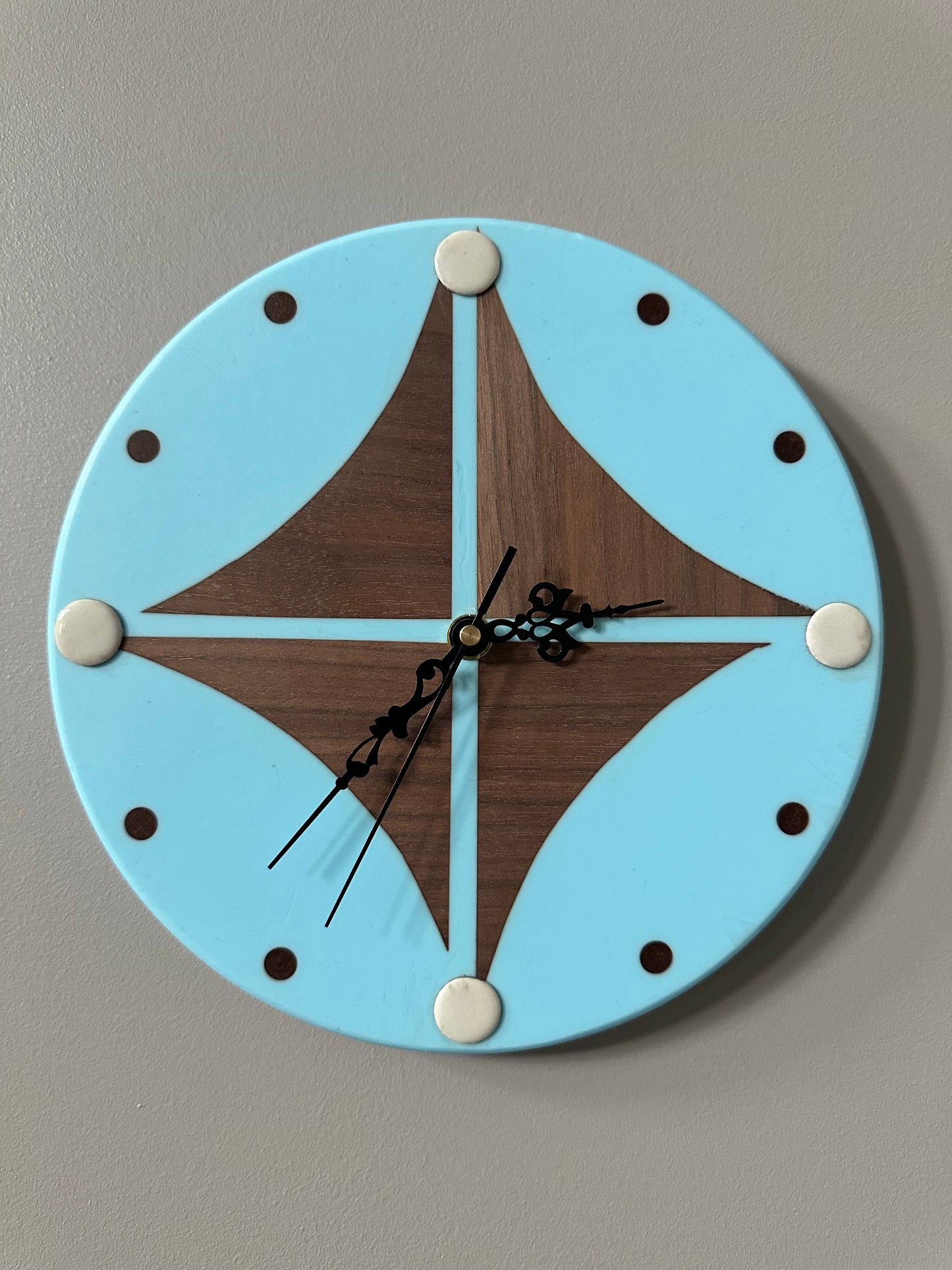 Black Walnut & Baby Blue 10" Wall Clock