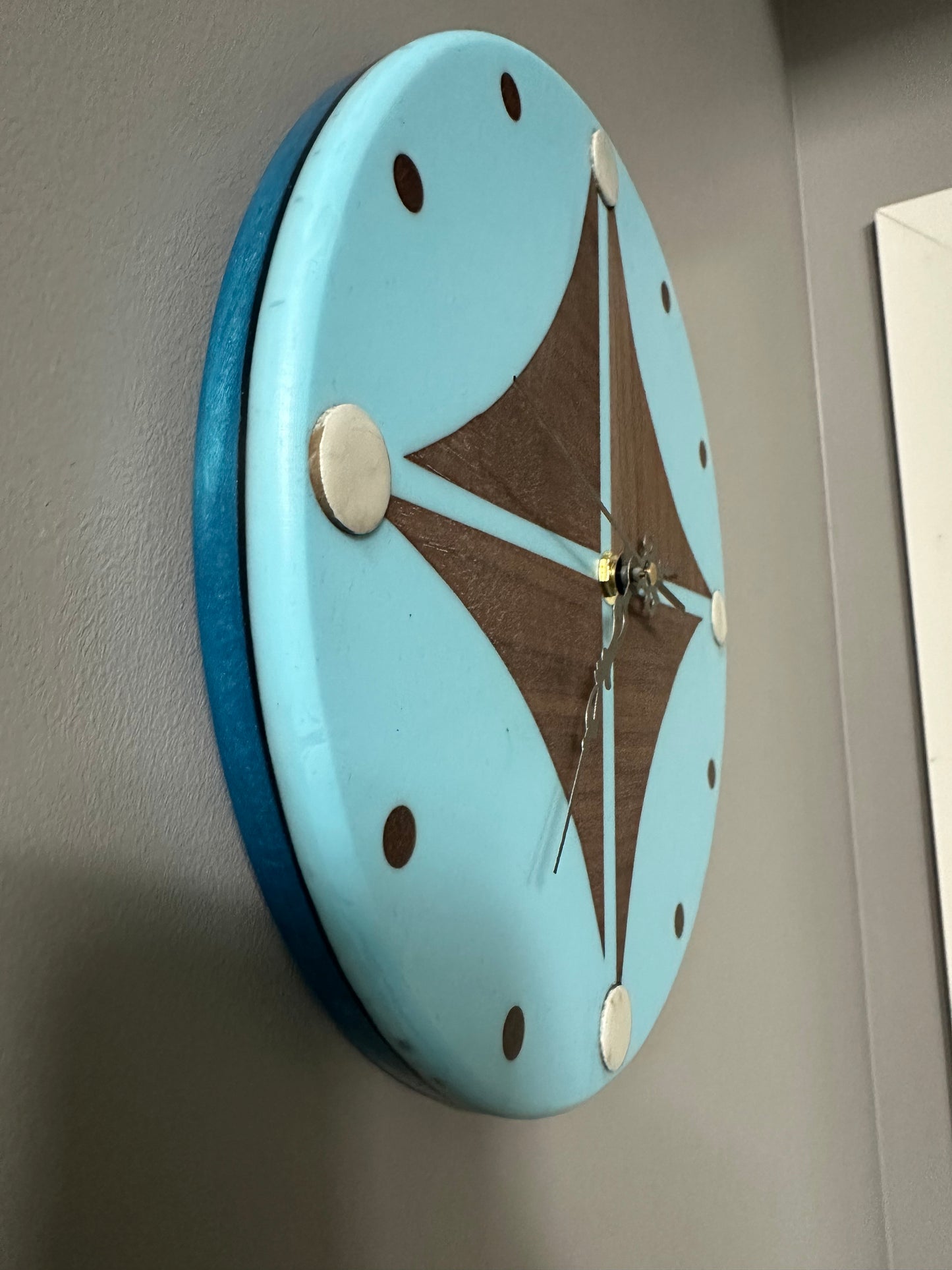 Black Walnut & Baby Blue 10" Wall Clock