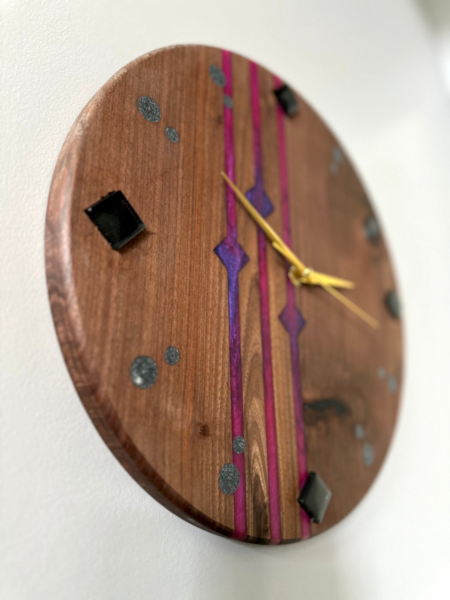 Black Walnut, Black Glass 14" Wall Clock