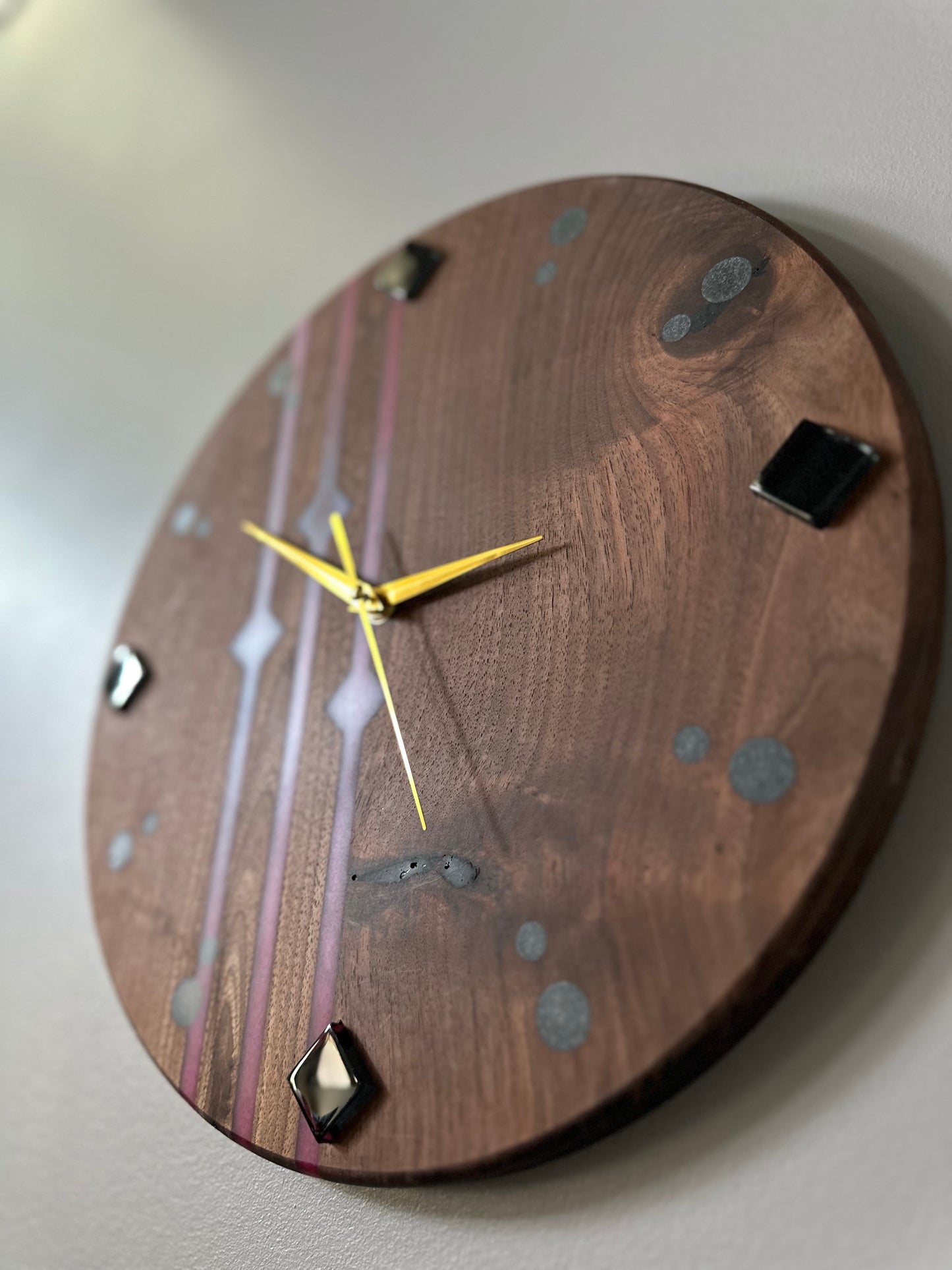 Black Walnut, Black Glass 14" Wall Clock