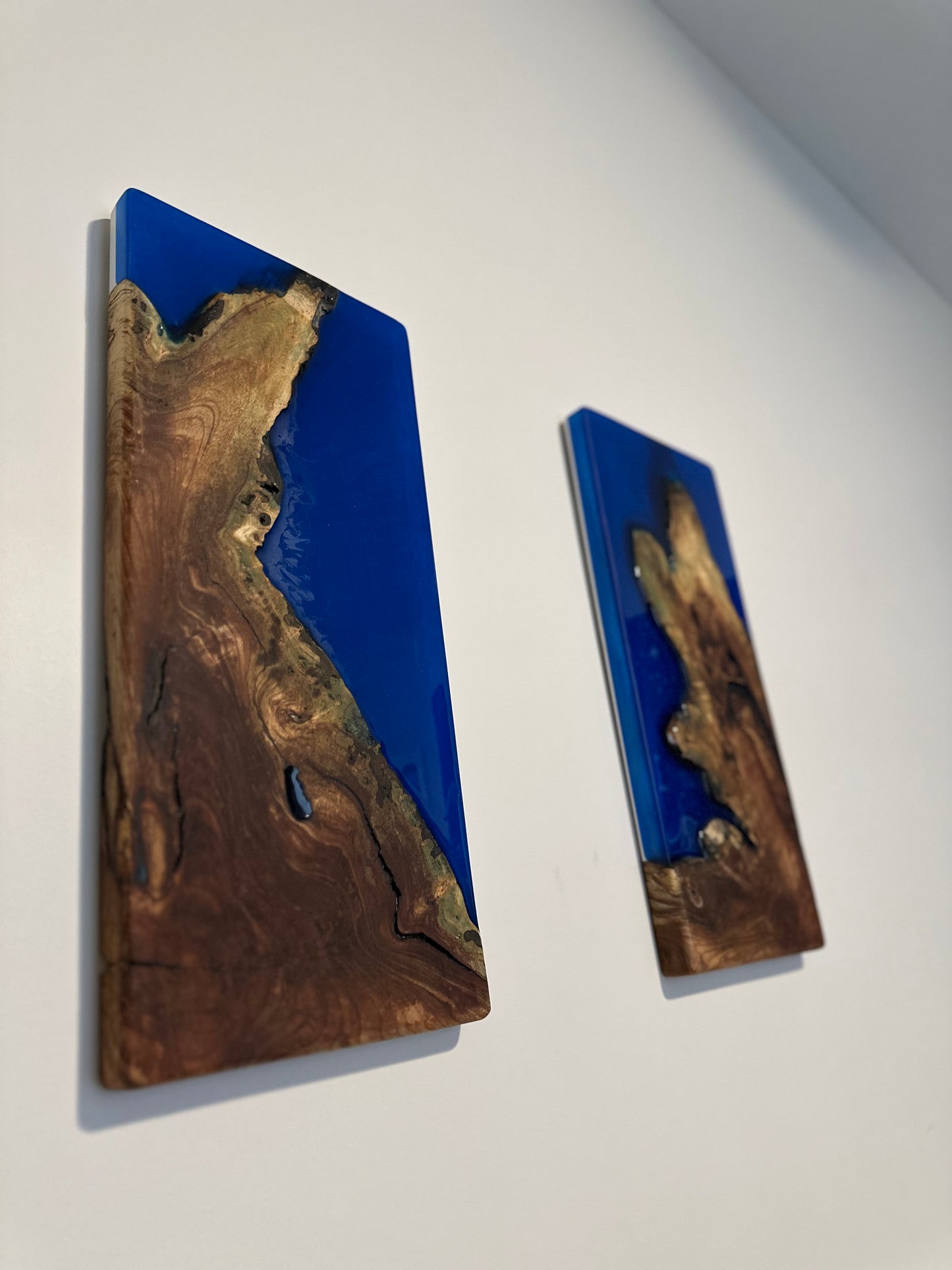 PAIR of Live Edge Maple Root & 3d Blue Wall Hangings- Art